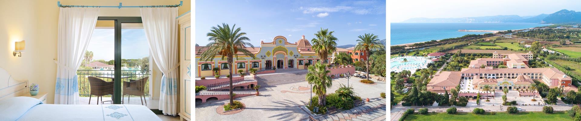 Außenansicht der Hotelanlage von M-Motorradreisen auf Sardinien, 2026